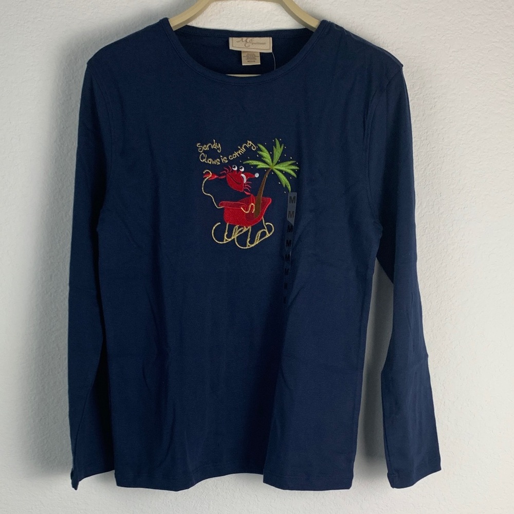 Festive Navy Long Sleeve Tee with Santa Design